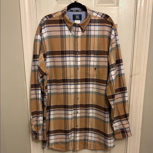 Tan and Brown Casual Button Down Shirt with Plaid Design #37 - Picture 1 of 11